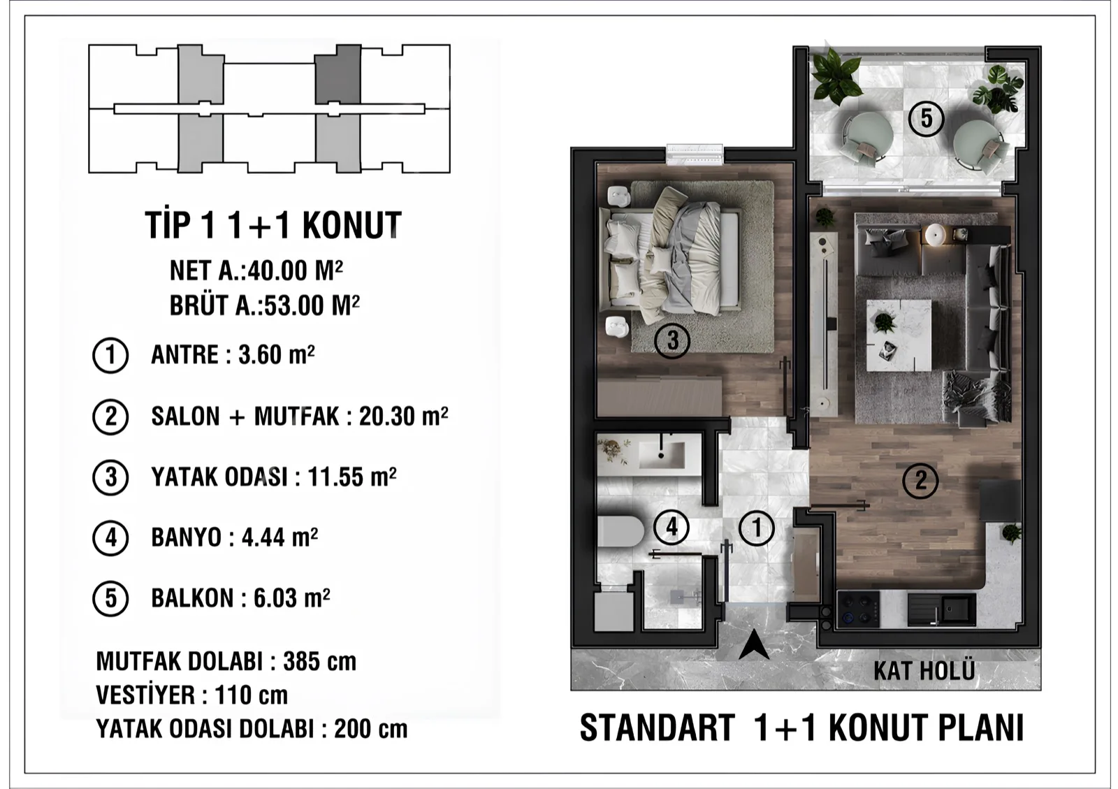 1+1 Kat planı
