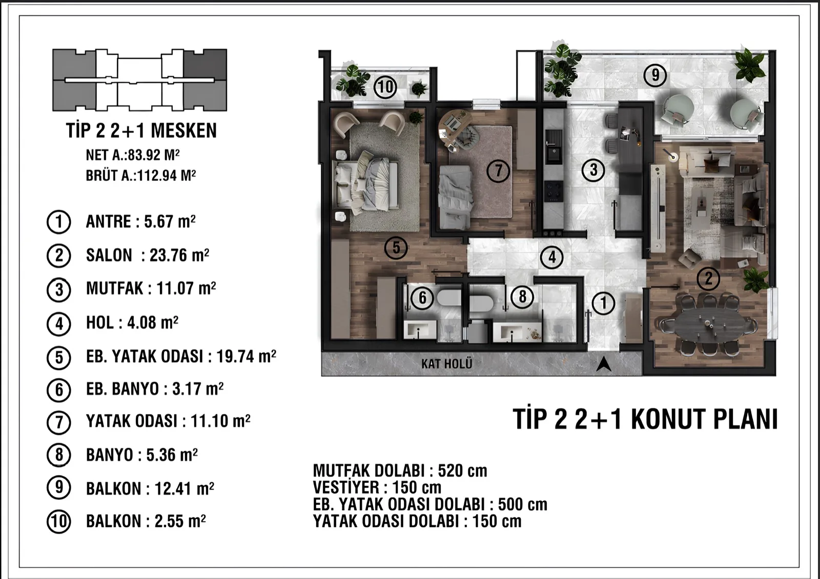 2+1 Kat planı