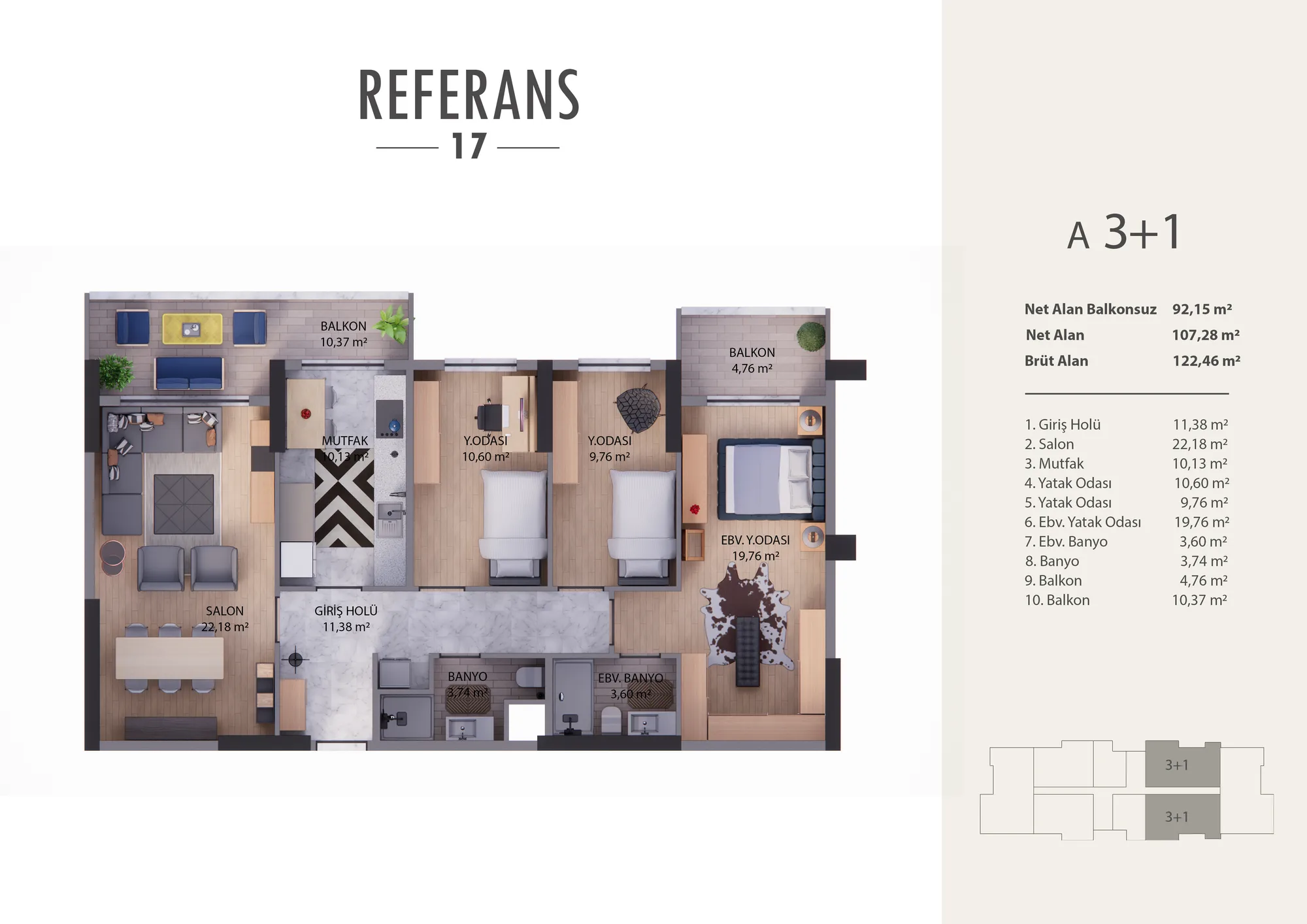 3+1 Kat planı